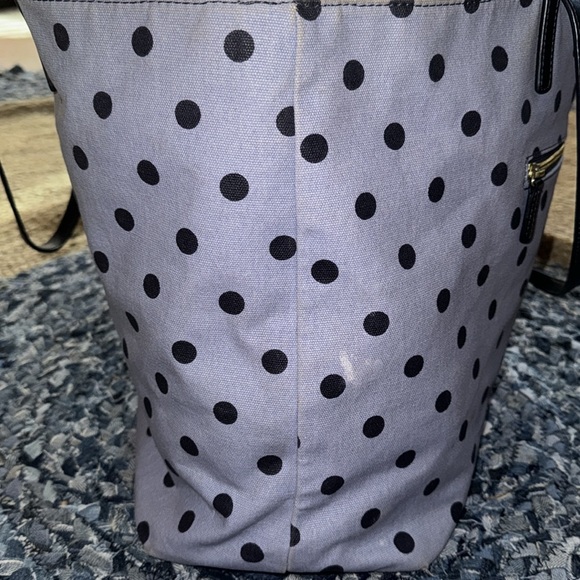 TALBOTS LARGE TOTE IN A PERIWINKLE TYPE BLUE W. NAVY DOTS & 2 LEATHER STRAPS - Picture 5 of 9